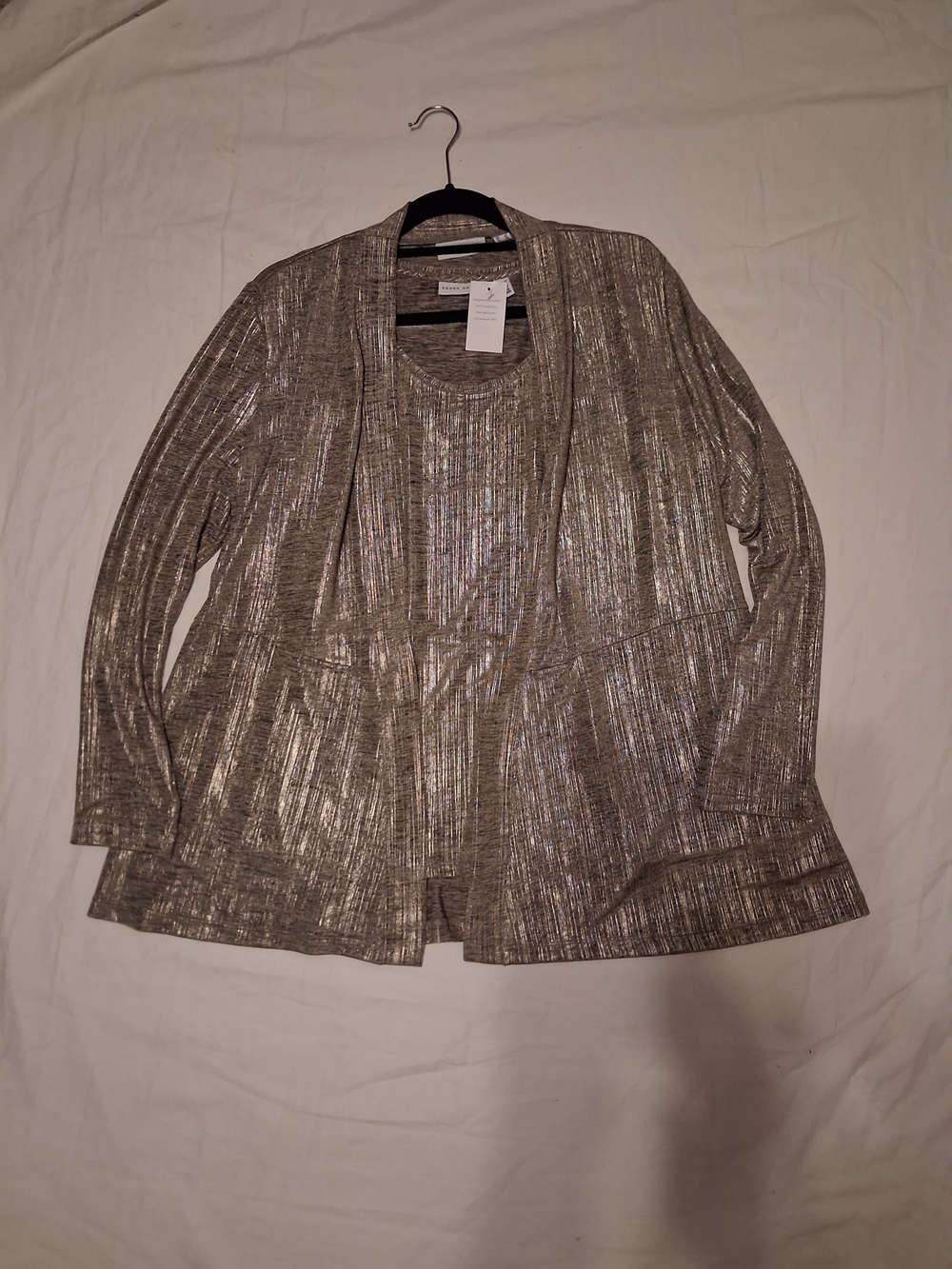 Susan Graver Size Large Metallic Open Cardigan Set With Tank Top And Jacket NWT - Picture 3 of 15